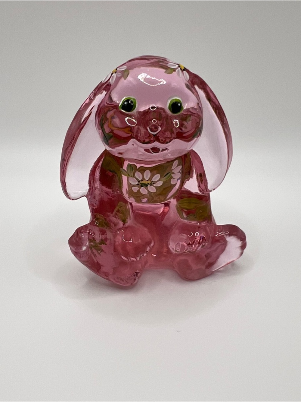 Fenton Rose Transparent Lop Eared Bunny Figurine